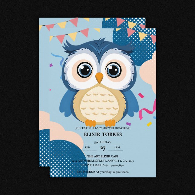 Blue Adorable Woodland Baby Owl Baby Dusche Einladung (Von Creator hochgeladen)