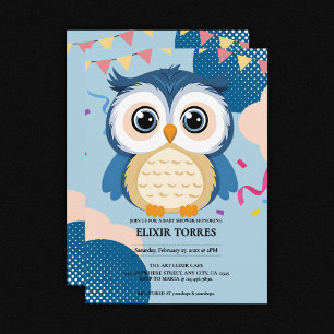 Blue Adorable Woodland Baby Owl Baby Dusche Einladung