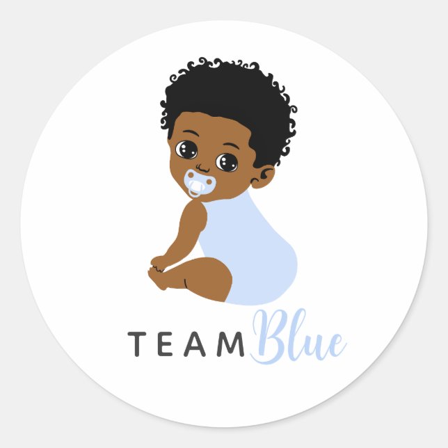 Blue African American Baby Boy Gender Reveal Runder Aufkleber (Vorderseite)