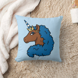 Blue Afro Unicorn Kissen