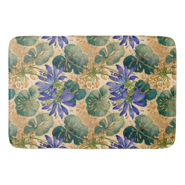 Blue Agapanthus on Tan Floral Bath Mat Badematte