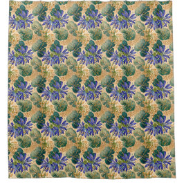 Blue Agapanthus on Tan Floral Duschvorhang