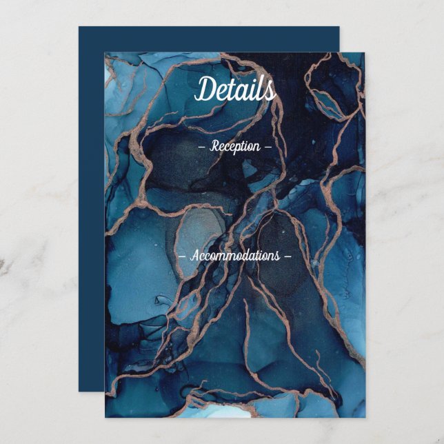 Blue Agate & Copper Wedding Details Card Einladung (Vorne/Hinten)