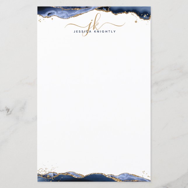 Blue Agate Geode Gold Glitzer Monogram Initials (Vorderseite)