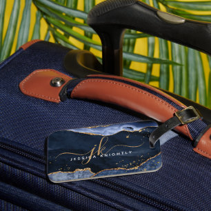 Blue Agate Geode Gold Monogram Script Gepäckanhänger