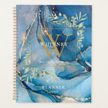 Blue Agate Geode Greenery Monogram Name 2023