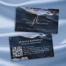 Blue Agate Geode Monogram Gold Script Visitenkarte