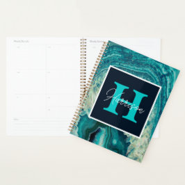 Blue Agate Geode Monogram Simple Modern Planer