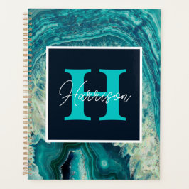 Blue Agate Geode Monogram Simple Modern Planer