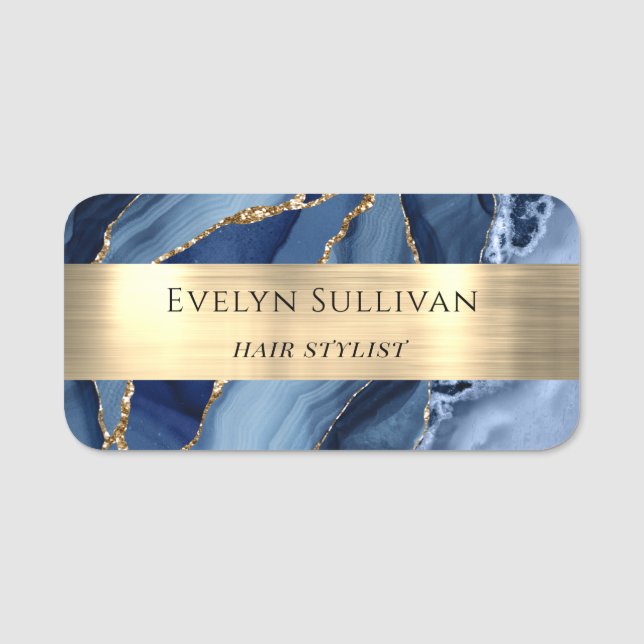 Blue Agate Gold Foil Name Tag Namensschild (Vorderseite)