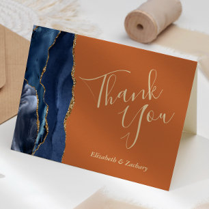Blue Agate Gold Rust Wedding Vielen Dank Karte