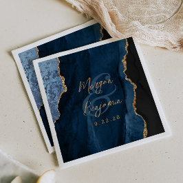 Blue Agate Gold Script Wedding Serviette