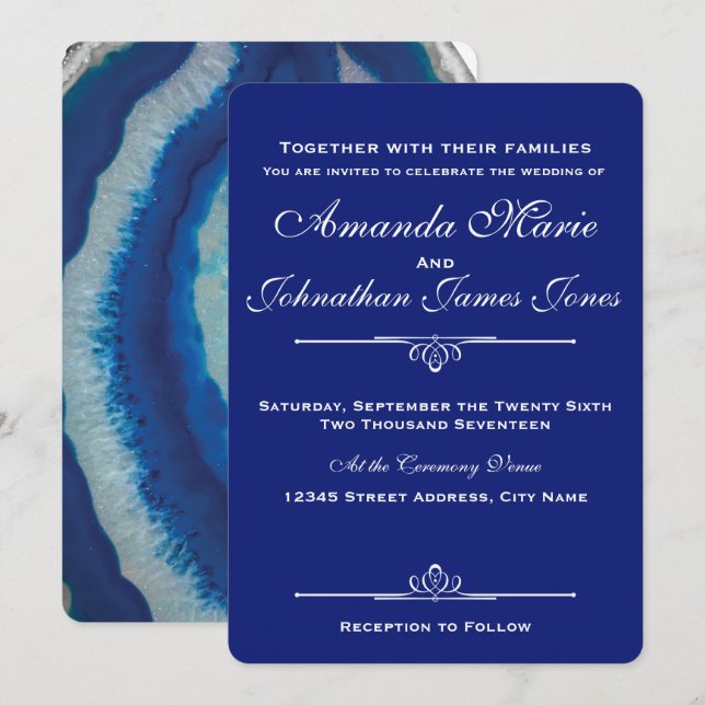 Blue Agate Hochzeitseinladung Einladung (Vorne/Hinten)