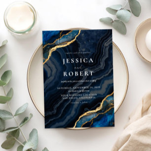Blue Agate Marble Elegante Wedding Einladung