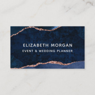 Blue Agate Marble Rose Gold Wasserfarbe Visitenkarte