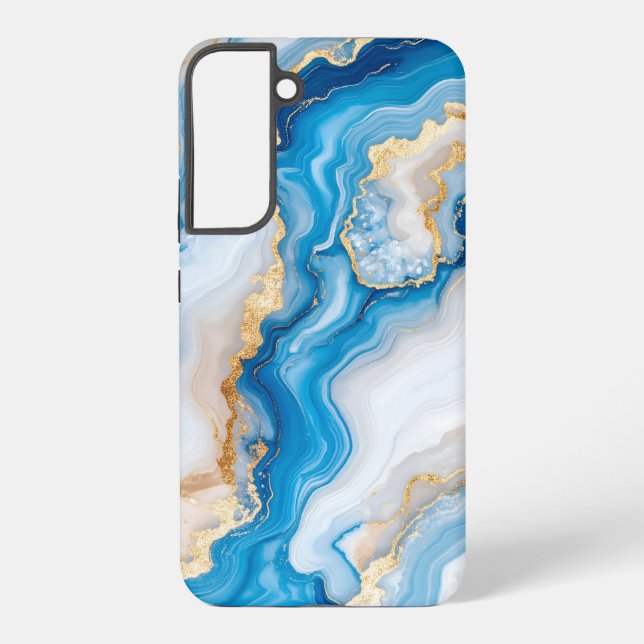 Blue Agate Marble with Gold Veins – Elegant Samsung Galaxy Hülle (Rückseite)