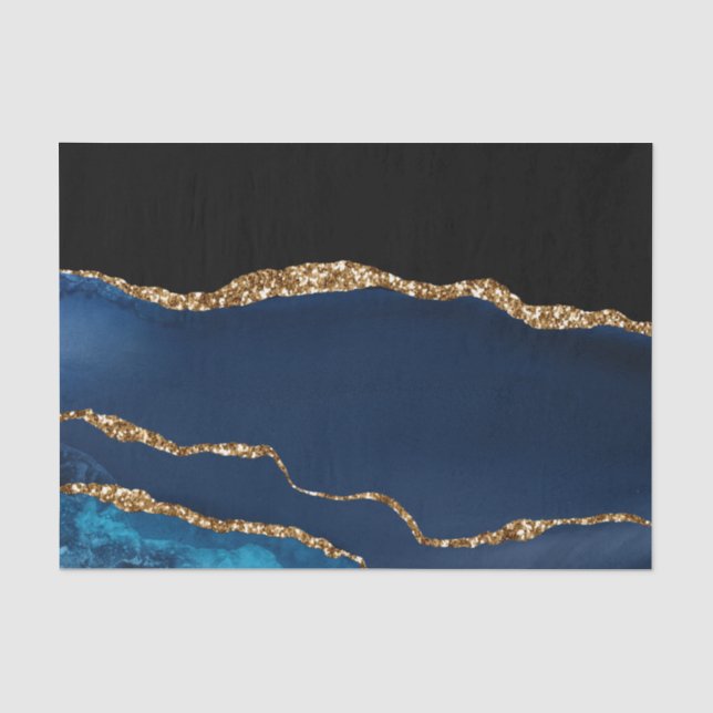 Blue Agate Marmor Shiny Golden Glitzer Chic Glam Seidenpapier (Vorderseite)