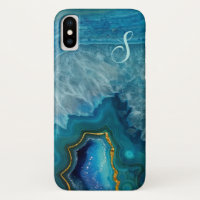 Blue Agate Monogramme iphone X Coque