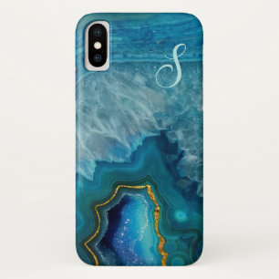 Blue Agate Monogramme iphone X Coque