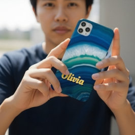 Blue Agate & Teal Geode Luxury Personalized Case-Mate iPhone Hülle