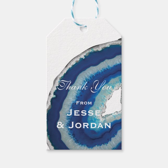 Blue Agate Wedding Monogram Geschenkanhänger (Vorderseite)