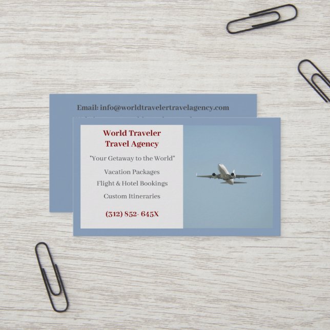 Blue Agent Airplane Travel Agency Visitenkarte (Vorderseite/Rückseite Beispiel)