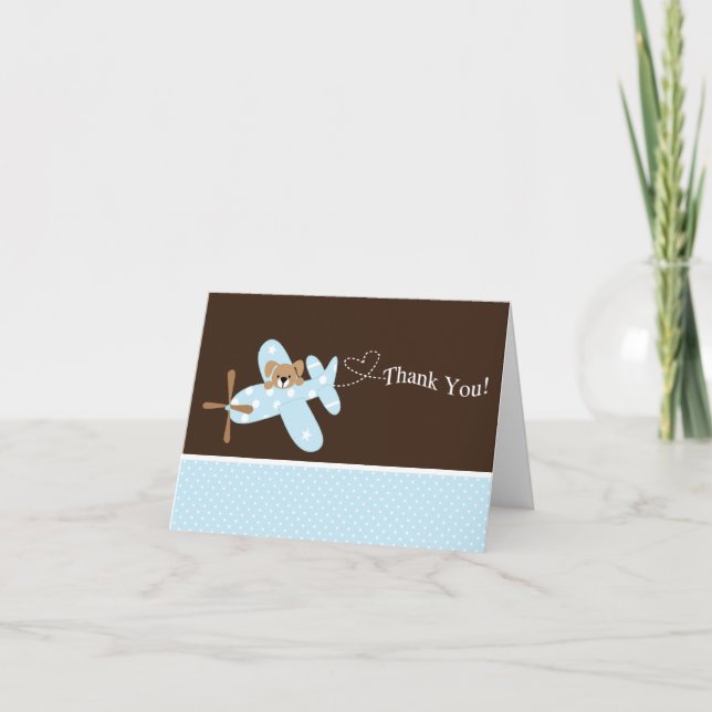 Blue Airplane Babydusche Vielen Dank Note Card Dankeskarte (Vorderseite)