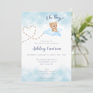 Blue Airplane Bear Baby Shower Einladung Boy