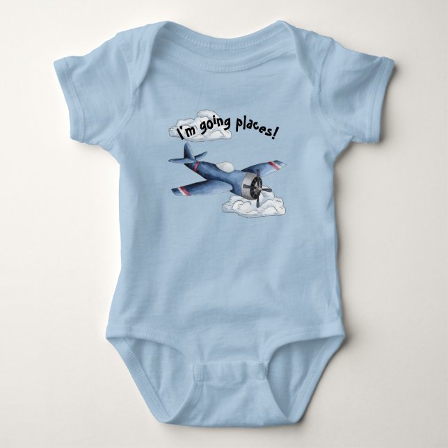 Blue Airplane Boy Baby Bodysuit Baby Strampler (Vorderseite)