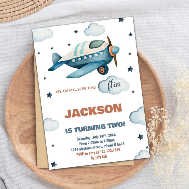 Blue Airplane Einladungen zum Geburtstag (Blue Airplane Birthday Invitations)