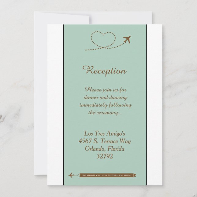 Blue Airplane Heart 3.12x18 Wedding Reception Card Einladung (Vorderseite)