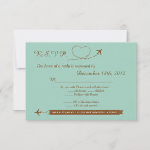 Blue Airplane Heart Wedding 3.5x5 R.S.V.P. Antwort