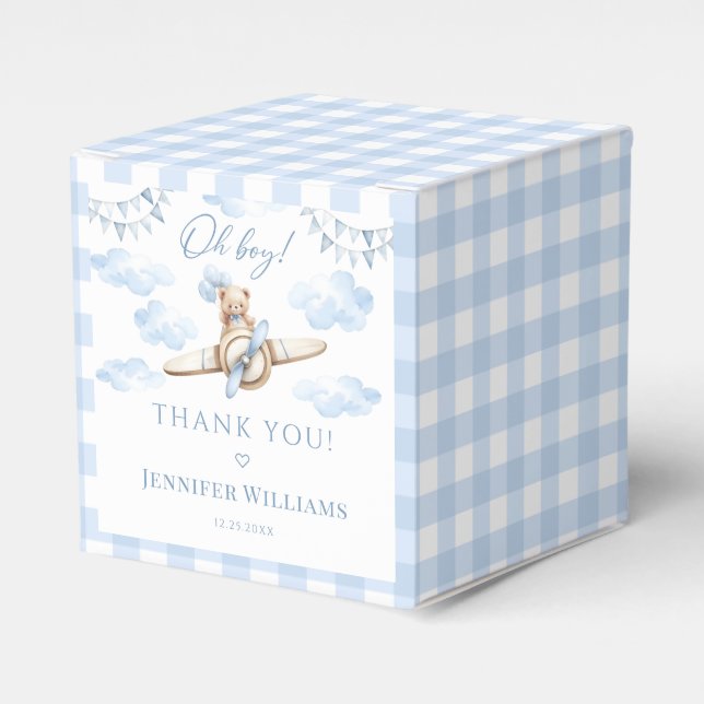 Blue Airplane mit Teddy Bear Baby Boy Dusche Geschenkschachtel (Vorderseite)