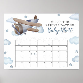 Blue Airplane Showrate Baby Due Date Calendar Poster