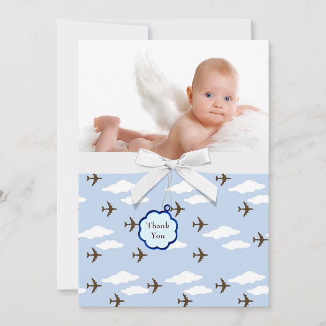 Blue Airplanes Baby Boy Photo Merci Cartes (Devant)