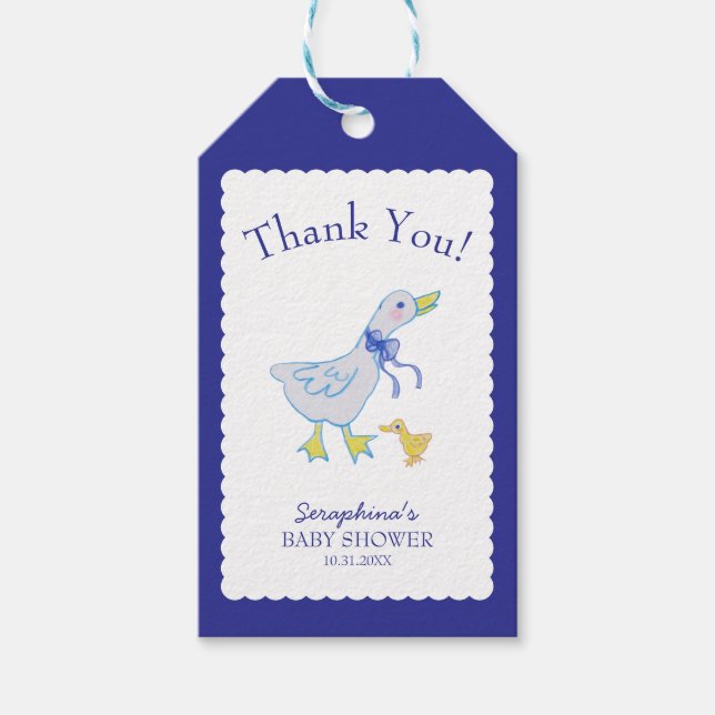 Blue Albern Goose Baby Dusche Vielen Dank Geschenkanhänger (Vorderseite)