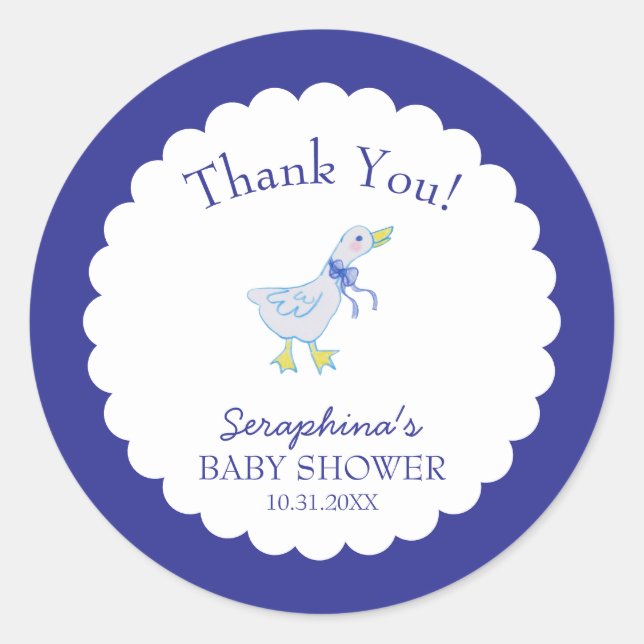 Blue Albern Goose Baby Dusche Vielen Dank Runder Aufkleber (Vorderseite)