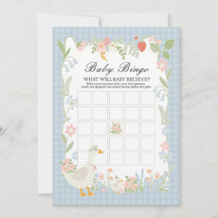 Blue Albern Gose Floral Gingham Baby Bingame Einladung