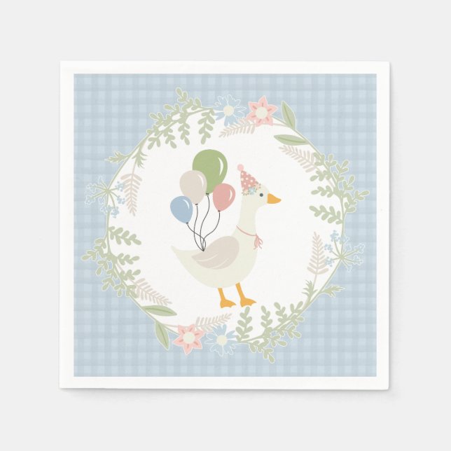 Blue Albern Gose Floral Gingham Paper Serviette (Vorderseite)