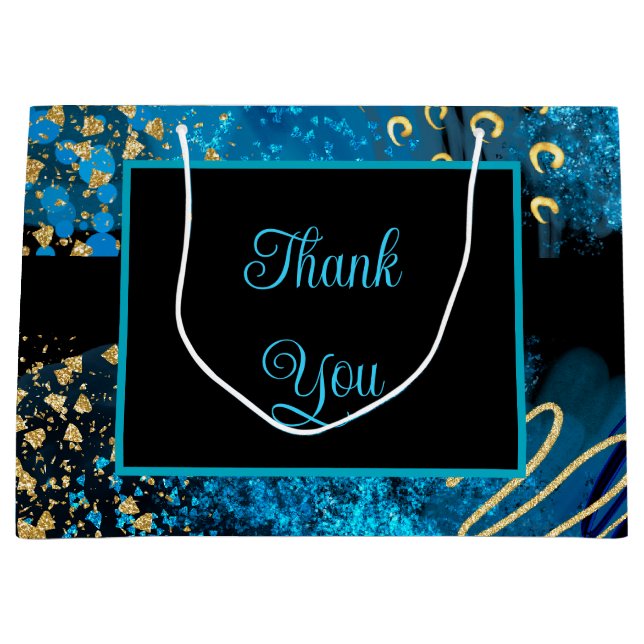 Blue Alcohol Ink Geburtstagsparty Große Geschenktüte (Vorderseite)