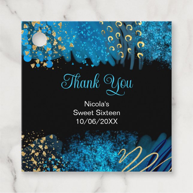Blue Alcohol Ink Sweet 16 Birthday Party Geschenkanhänger (Vorderseite)