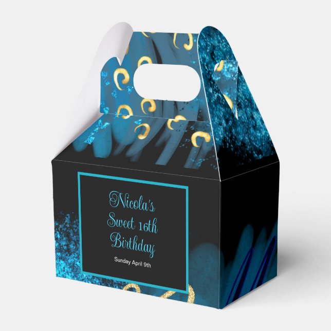 Blue Alcohol Ink Sweet 16 Geschenkschachtel (Vorderseite)