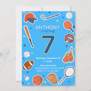 Blue All-Star Sports Anniversaire Bash Invitation