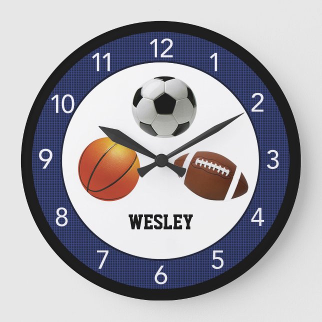 Blue All Star Sports Kid's Custom Große Wanduhr (Vorderseite)