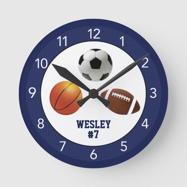 Blue All Star Sports Kid's Custom Runde Wanduhr (Vorderseite)