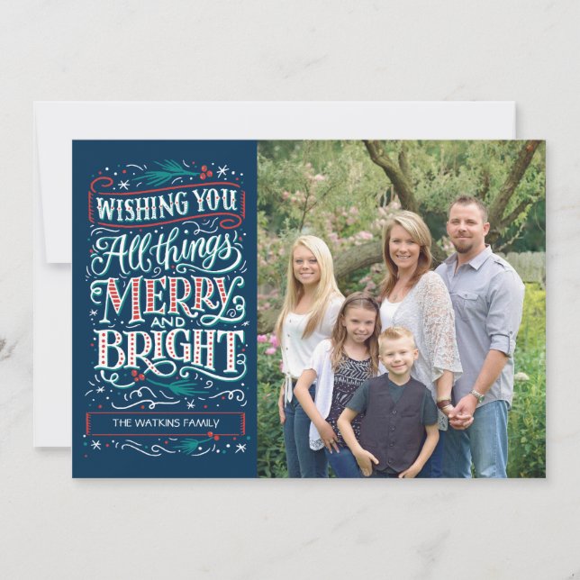 Blue All Things Merry & Bright Holiday Carte photo (Devant)