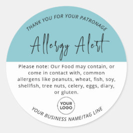 Blue Allergy Food Warning Alert Round Aufkleber