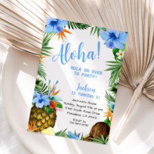 Blue Aloha Birthday, Hawaiian Luau Tropical Einladung