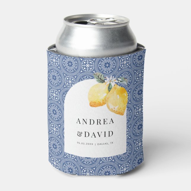 Blue Amalfi Coast Italienisch Tile Lemon Gastgesch Dosenkühler (Kanne Vorderseite)