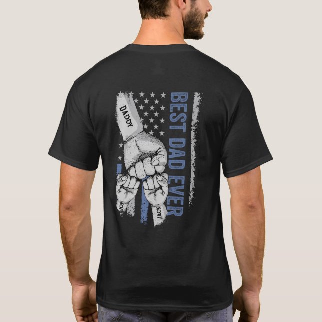 Blue American Flag Bester Vater aller Zeiten T-Shirt (Rückseite)